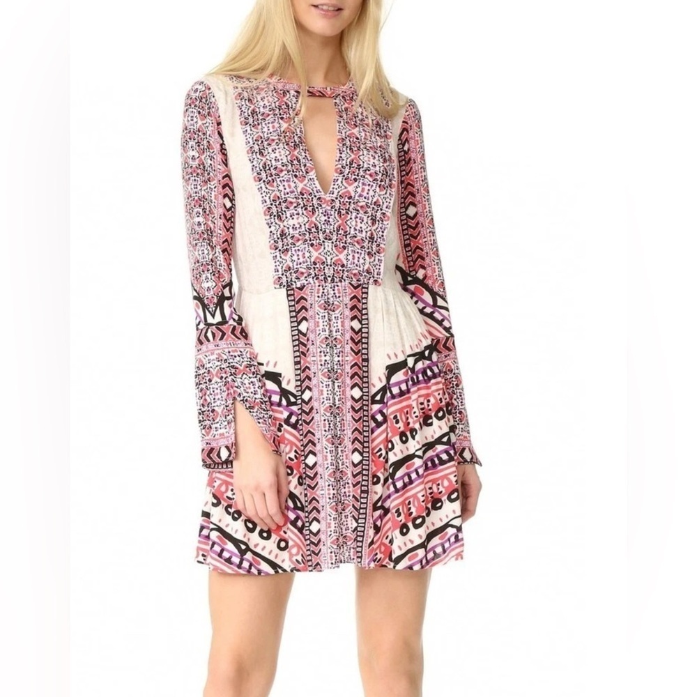 FREE PEOPLE Tegan Border Printed Midi Dress in Ivory Sz 6